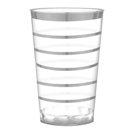 Smarty Had A Party 12 oz Clear with Silver Stripes Round Disposable Plastic Tumblers 240 Cups, 240PK 517-S-CASE